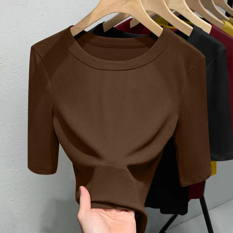 Camiseta Seda Manga Corta Ajustada