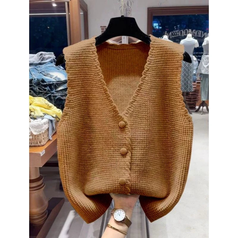 Chaleco Punto Cuello V Casual Mujer