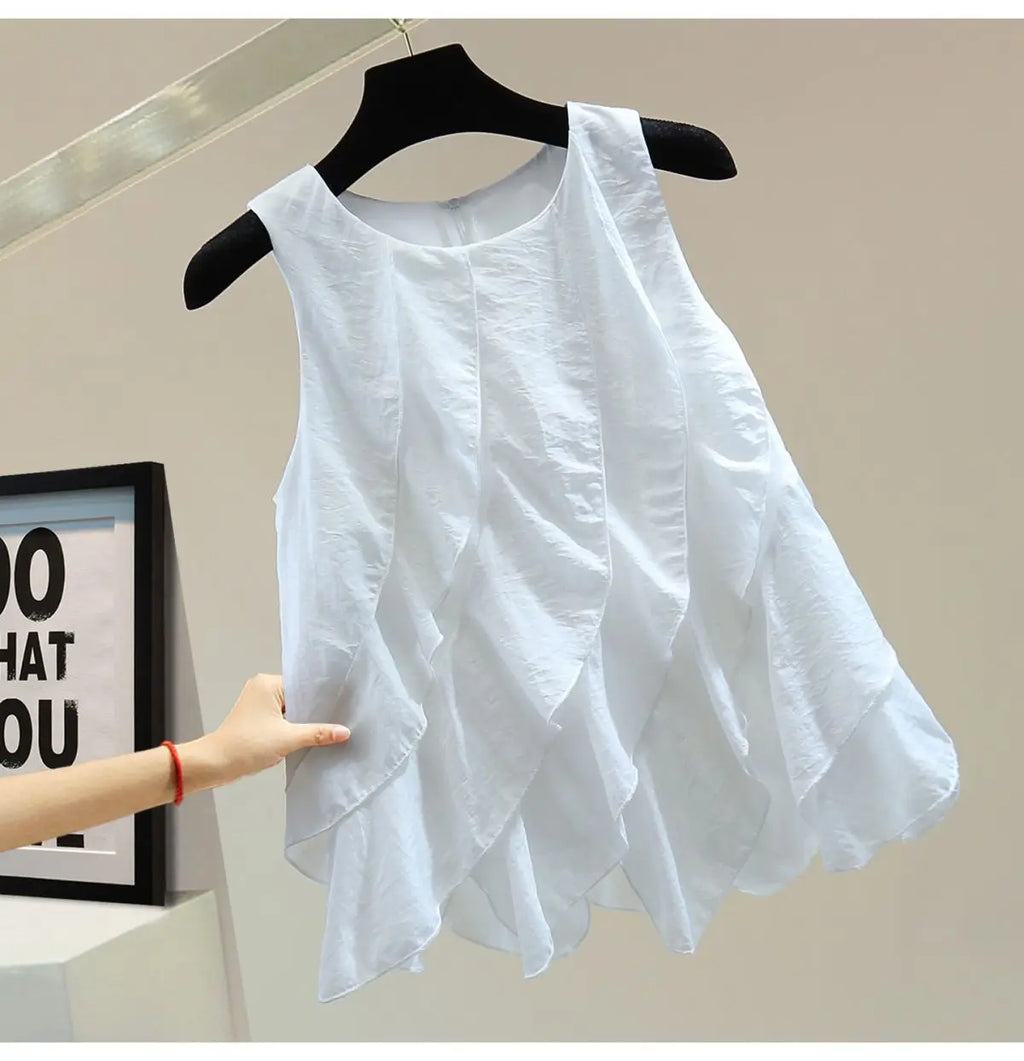 Chaleco Gasa Encaje Sin Mangas Mujer