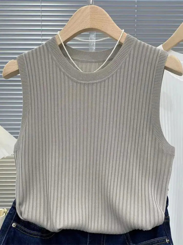 Top Sin Mangas Tejido Ajustado Casual
