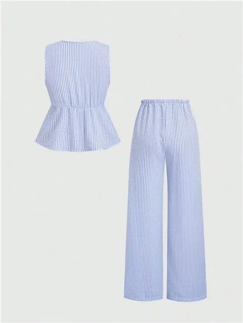 Conjunto Casual Rayas Verano Chaleco Pantalones
