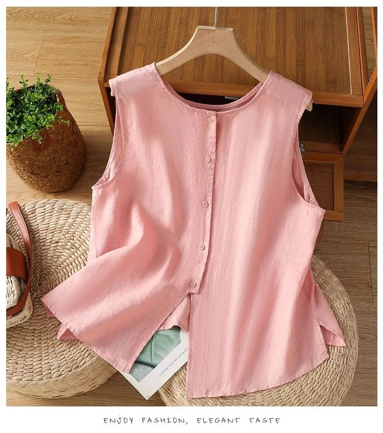 Chaleco Algodón Lino Sin Mangas Casual