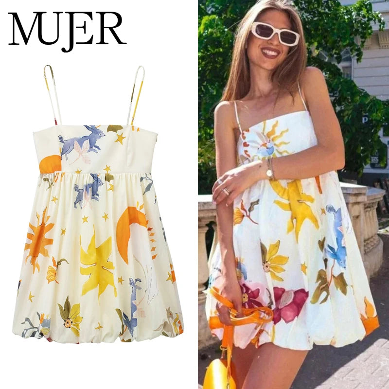 Vestido Mini Estampado - Vestido Verano Mujer Sin Mangas con Espalda Descubierta