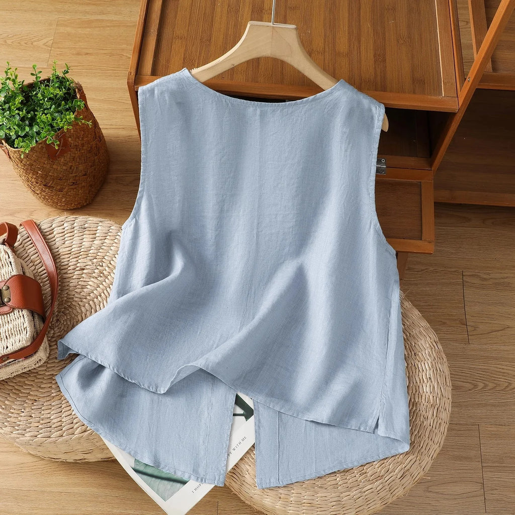 Chaleco Algodón Lino Sin Mangas Casual