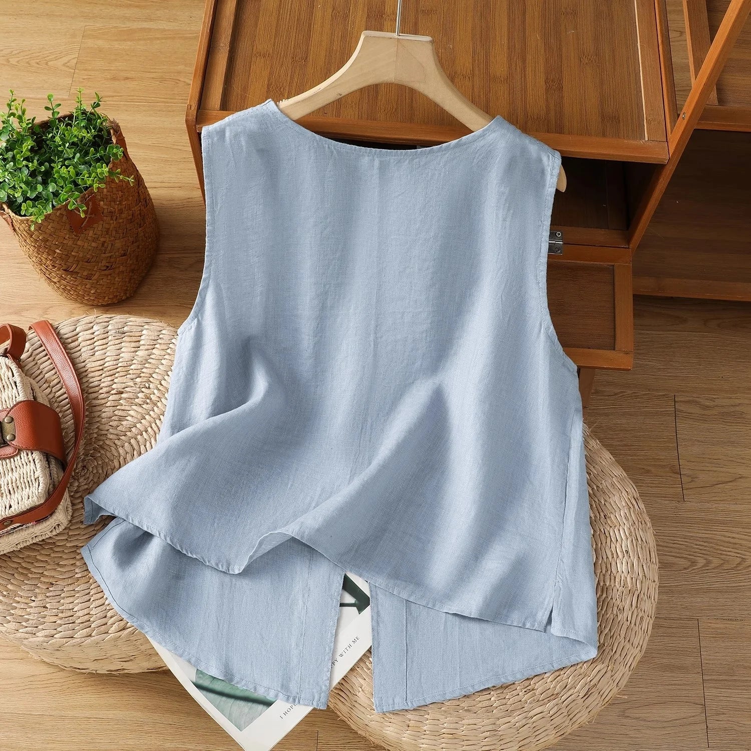 Chaleco Algodón Lino Sin Mangas Casual