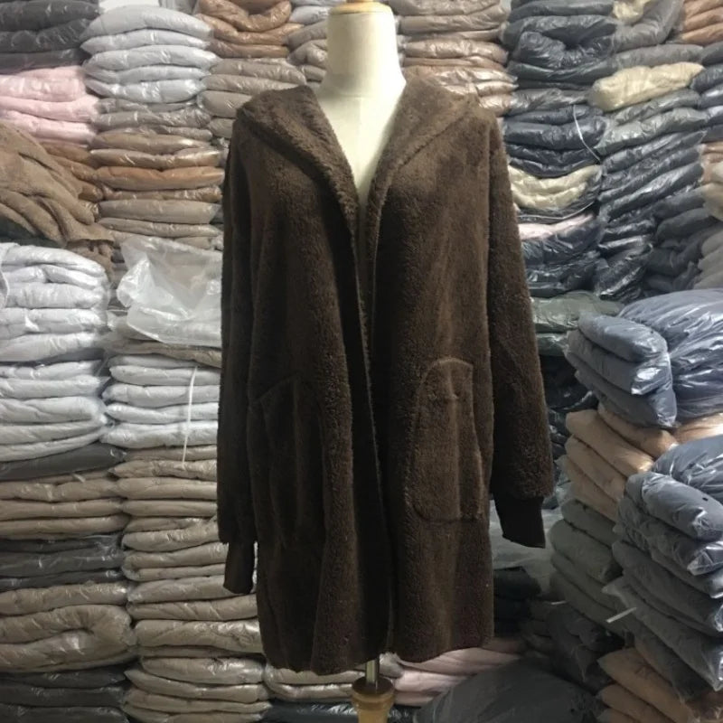 Sudadera Lana Capucha Mujer Cárdigan