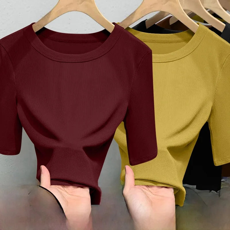 Camiseta Seda Manga Corta Ajustada