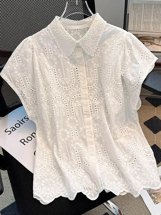 Blusa Bordada Cuello Calado Verano