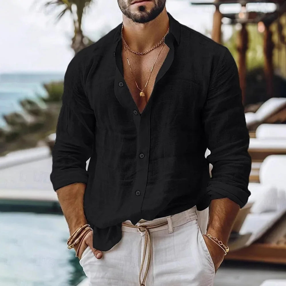 Camisa Lino Algodón Hombre Playa