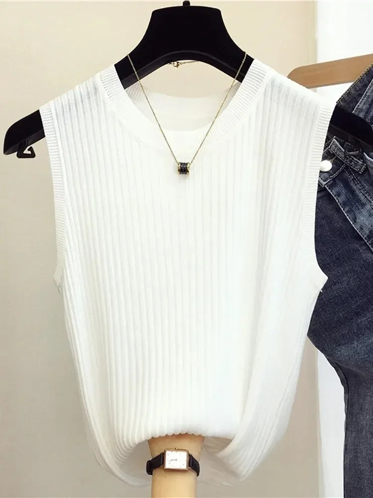 Top Sin Mangas Tejido Ajustado Casual