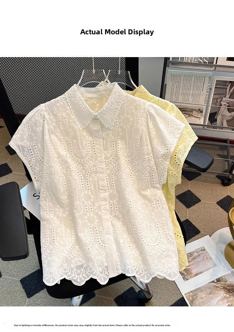 Blusa Bordada Cuello Calado Verano