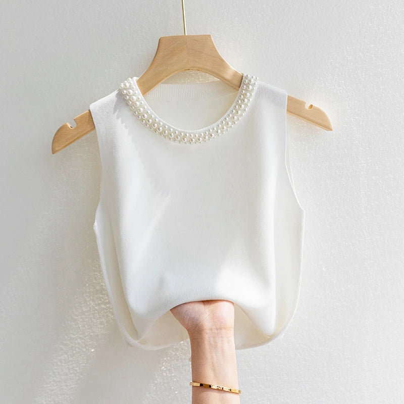 Chaleco Punto Sin Mangas Cuentas Mujer