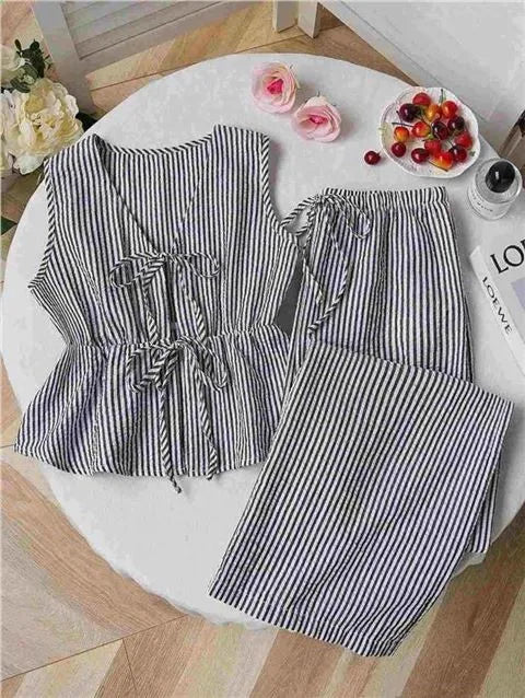 Conjunto Casual Rayas Verano Chaleco Pantalones