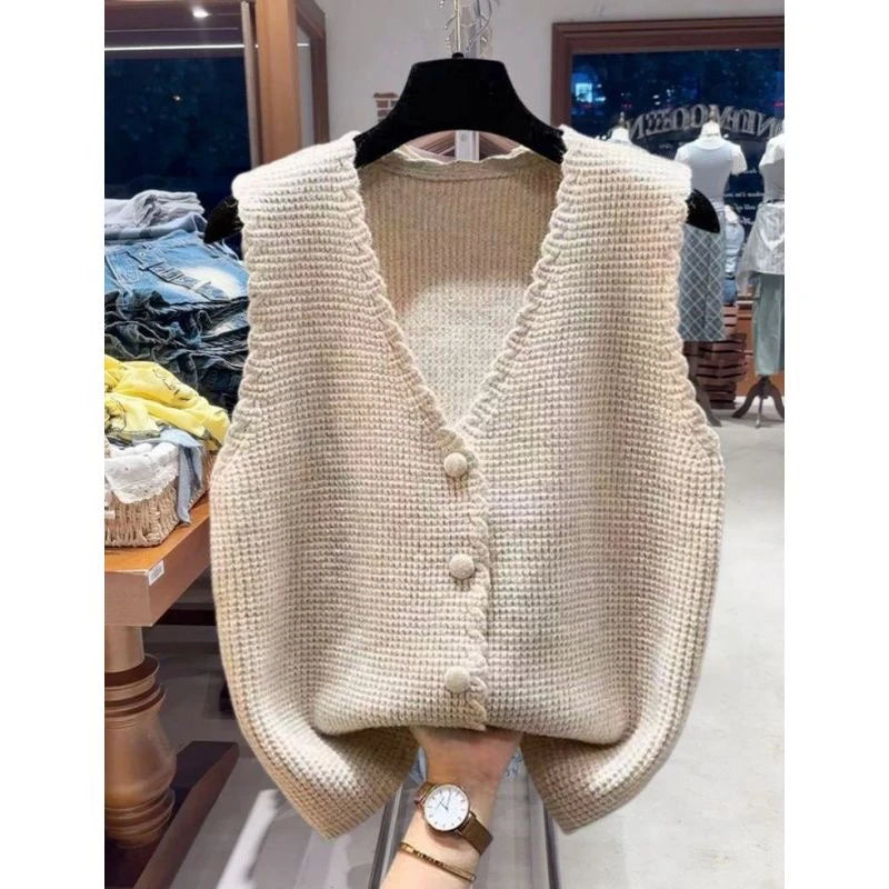 Chaleco Punto Cuello V Casual Mujer