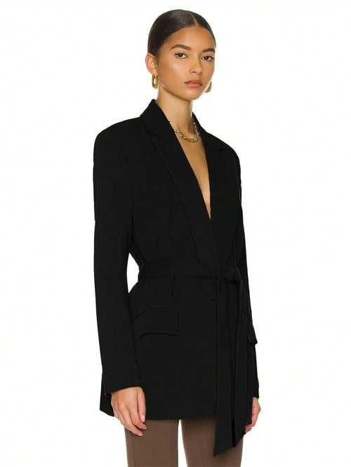 Blazer Mujer Elegante con Cinturón - Chaqueta Ajustada Primavera Verano Oficina