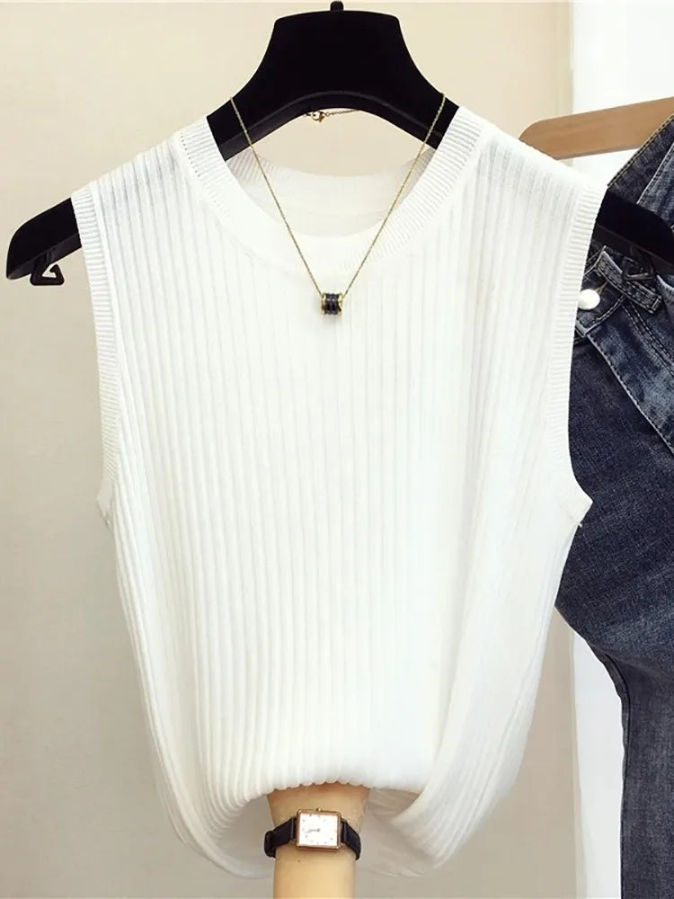 Top Sin Mangas Tejido Ajustado Casual