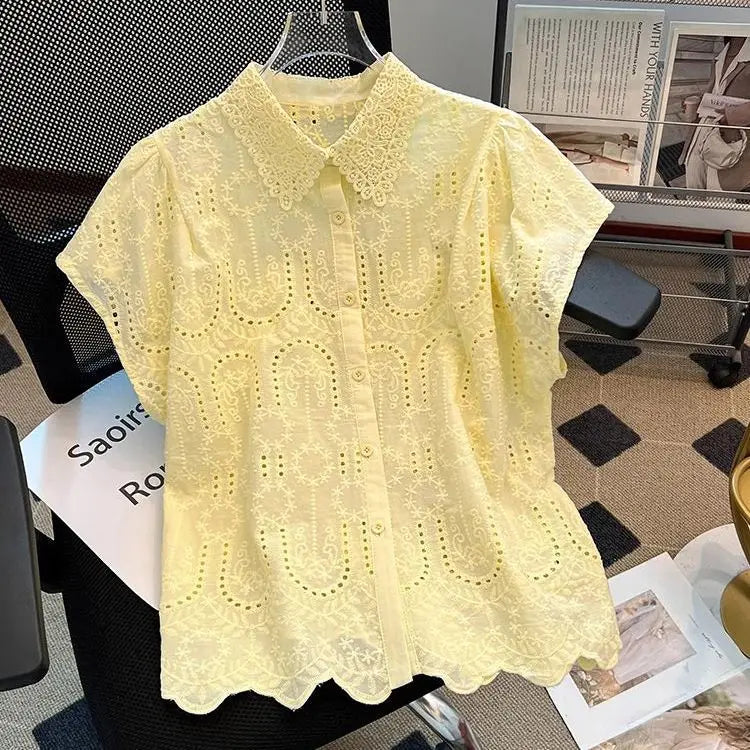 Blusa Bordada Cuello Calado Verano